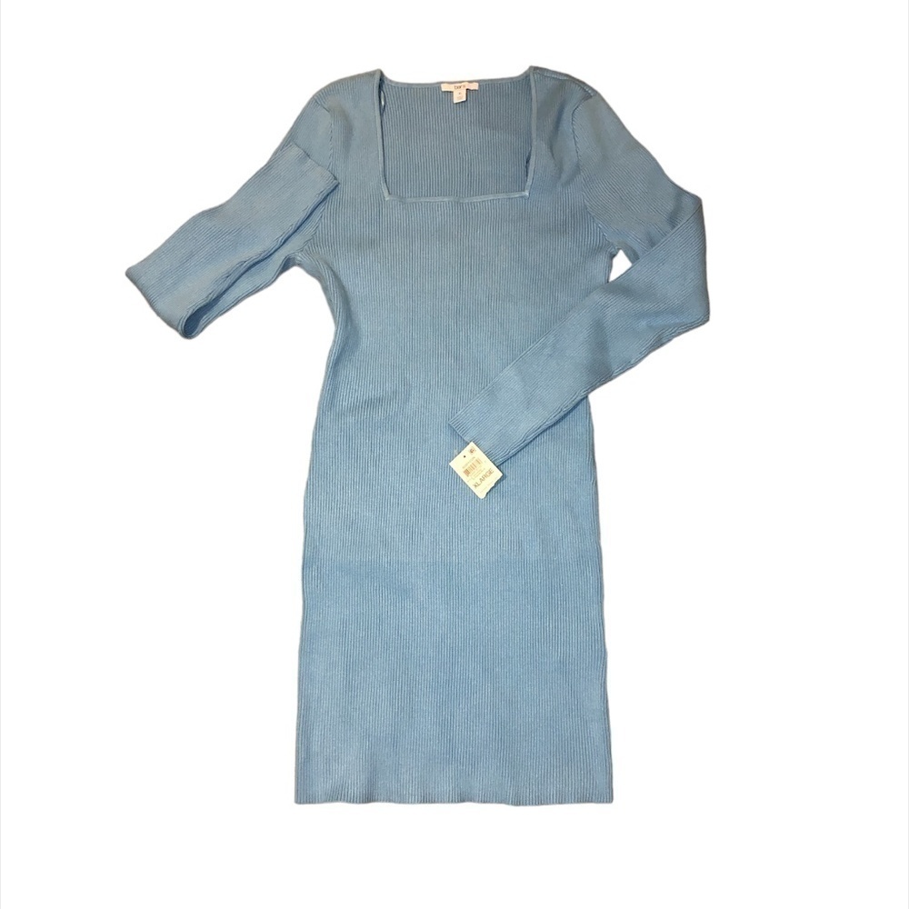 NWT BAR III Dress Women's Size XL Alaska Blue Long Sleeve Rib-Knit Bodycon Midi